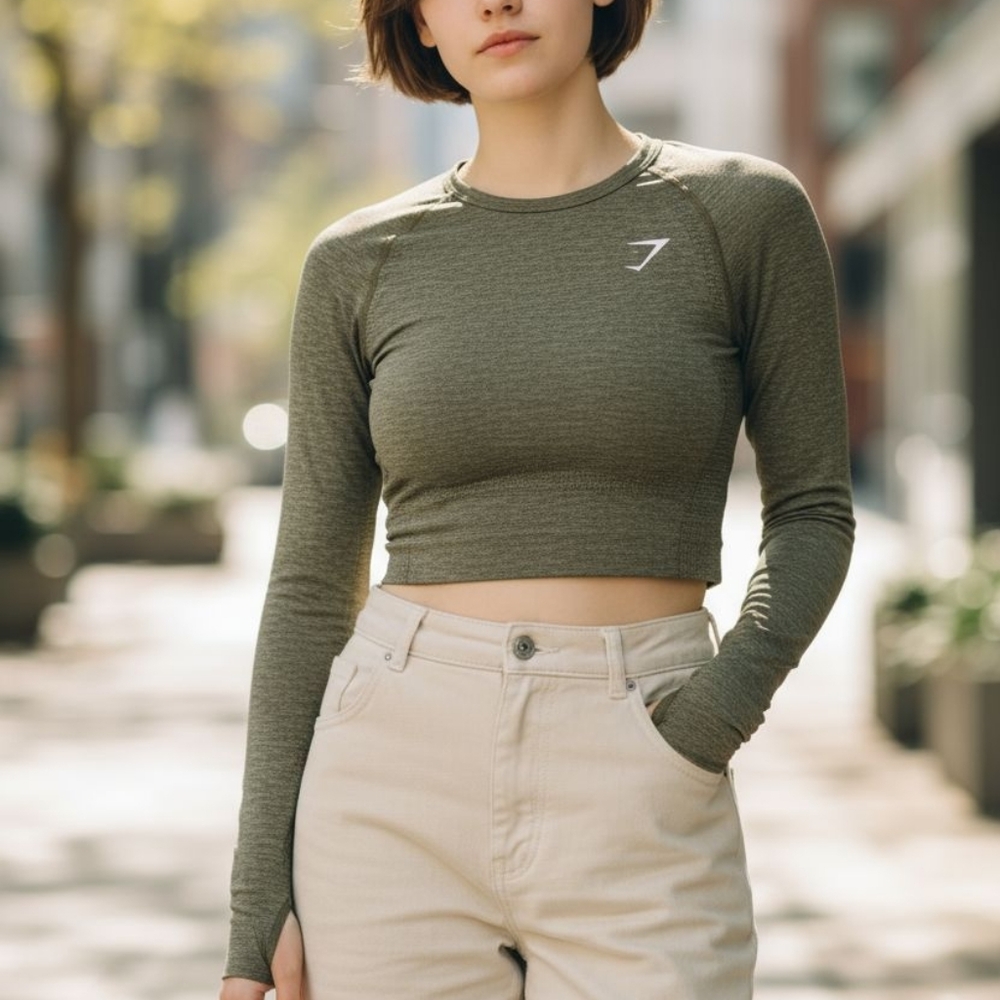 Gymshark Green Long Sleeve Crop Top